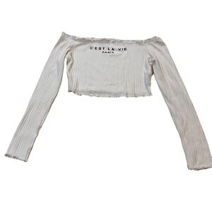 SHEIN EZwear Off Shoulder Lettuce Trim Letter Embroidery Sz Large Cotton/Spandex